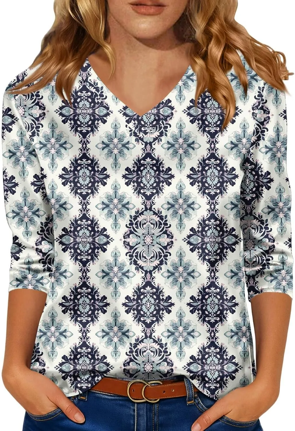 Женская блузка с V-образным вырезом и 3/4 рукавом из сатина, летняя, свободного кроя AMXYFBK
Женская блузка с V-образным вырезом и 3/4 рукавом из сатина, летняя, свободного кроя AMXYFBK