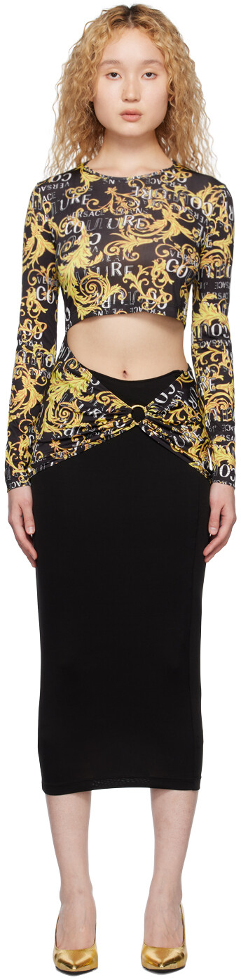 Черное принтованное платье миди Versace Jeans Couture, черный/золотой
Черное принтованное платье миди Versace Jeans Couture, черный/золотой