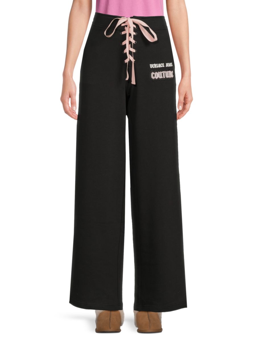 Спортивные брюки с логотипом на завязках Versace Jeans Couture, черный
Спортивные брюки с логотипом на завязках Versace Jeans Couture, черный