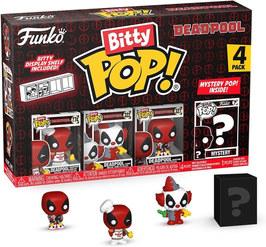 Funko POP! Фигурки мастеров барбекю Deadpool Bitty Pop, 4 шт. в упаковке, 2,5 см
Funko POP! Фигурки мастеров барбекю Deadpool Bitty Pop, 4 шт. в упаковке, 2,5 см