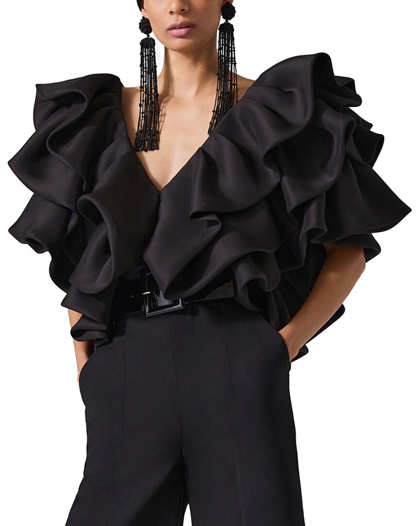 Carolina Herrera V-образный вырез Складчатый рюш Шелковая блузка, черный
Carolina Herrera V-образный вырез Складчатый рюш Шелковая блузка, черный