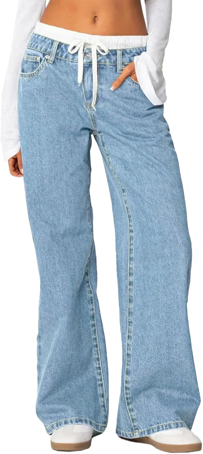 Cicy Bell женские джинсы wide leg high waisted с drawstring и patchwork
Cicy Bell женские джинсы wide leg high waisted с drawstring и patchwork