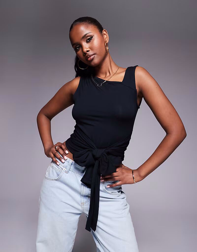 Топ ASOS DESIGN с асимметричным вырезом, короткими рукавами и завязкой на талии, черный
Топ ASOS DESIGN с асимметричным вырезом, короткими рукавами и завязкой на талии, черный