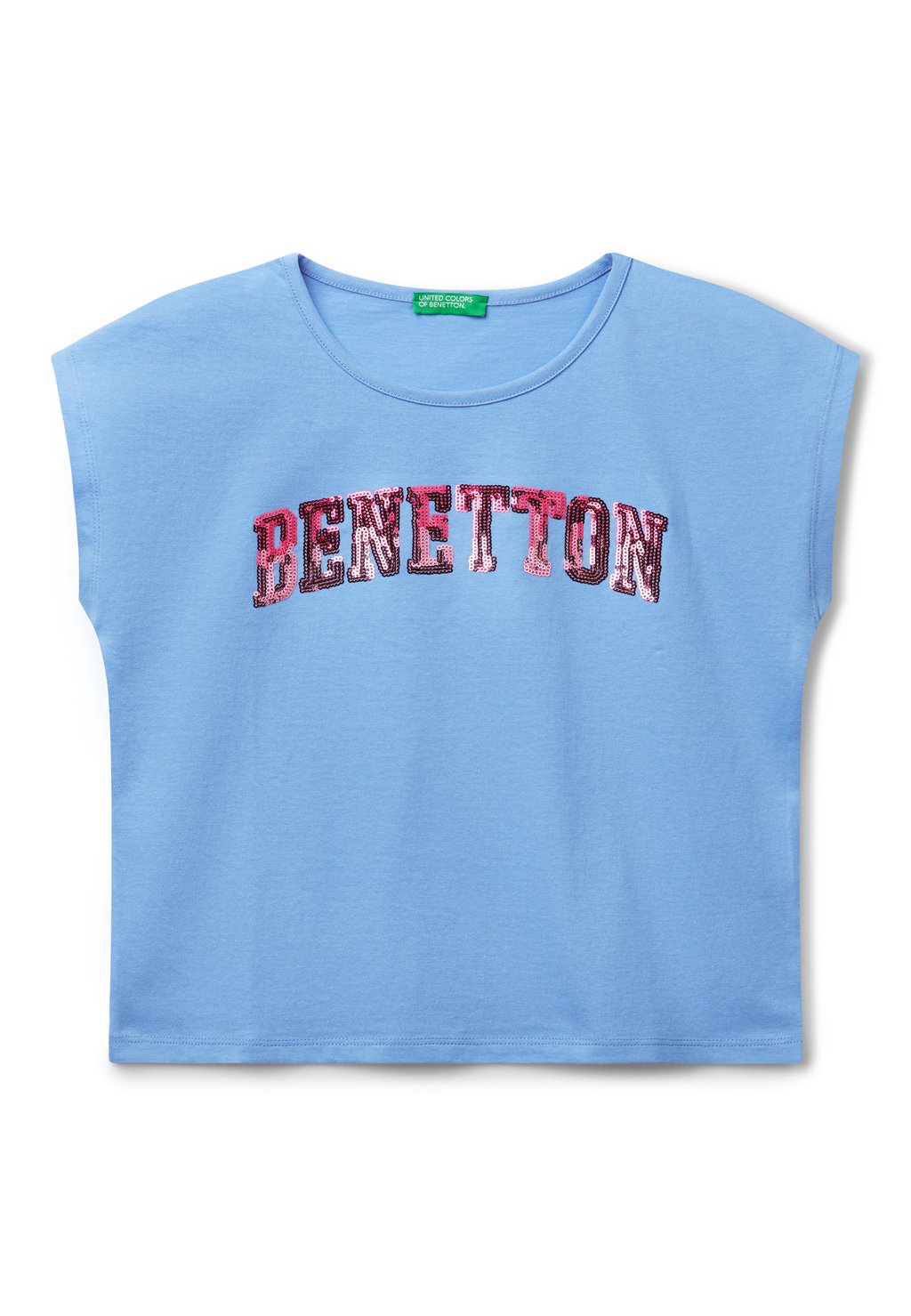 Футболка с принтом WITH DROPPED SLEEVES United Colors of Benetton, синий 
Футболка с принтом WITH DROPPED SLEEVES United Colors of Benetton, синий