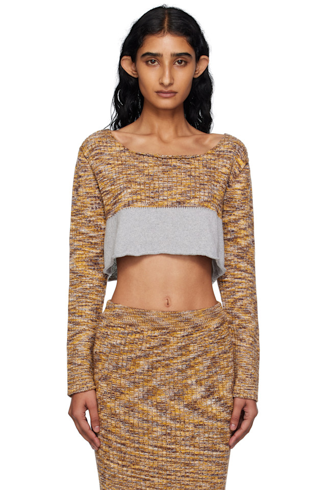 Обрезанный свитер с эффектом поношенности Baserange, коричневый 
Обрезанный свитер с эффектом поношенности Baserange, коричневый