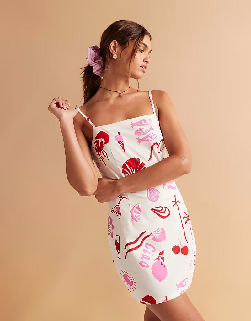 Мини-платье из поплина с принтом в стиле casual Asos Design
Мини-платье из поплина с принтом в стиле casual Asos Design