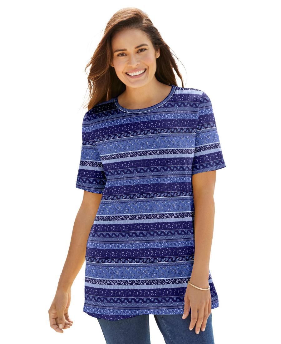 Женская футболка Within Tops & Tees с коротким рукавом и круглым вырезом, с принтом Woman Within, Navy patchwork stripe
Женская футболка Within Tops & Tees с коротким рукавом и круглым вырезом, с принтом Woman Within, Navy patchwork stripe