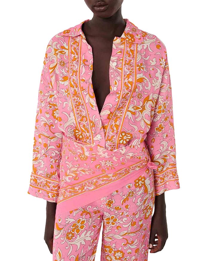 Узорчатая льняная рубашка свободного кроя Maje, розовый
Узорчатая льняная рубашка свободного кроя Maje, розовый