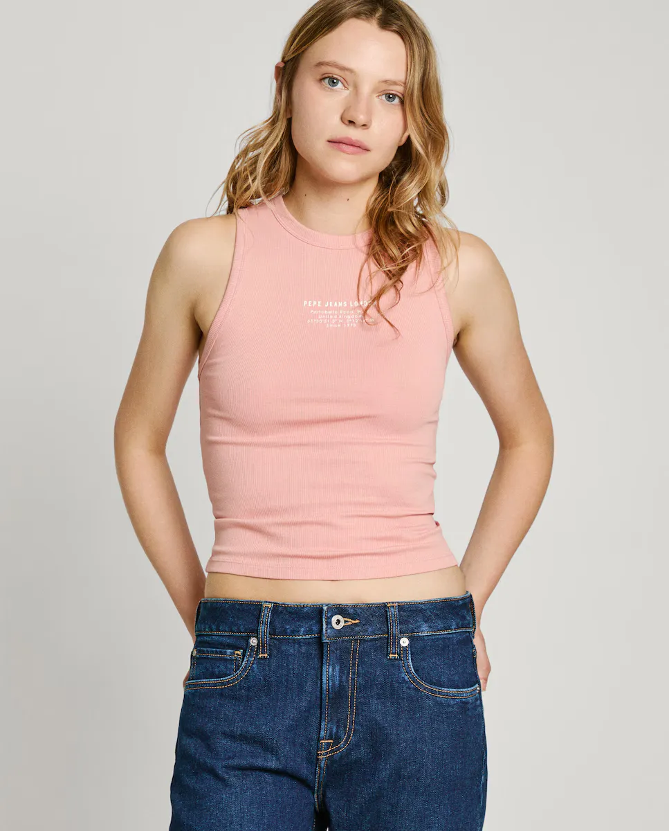 Женский топ без рукавов в рубчик Pepe Jeans, розовый 
Женский топ без рукавов в рубчик Pepe Jeans, розовый