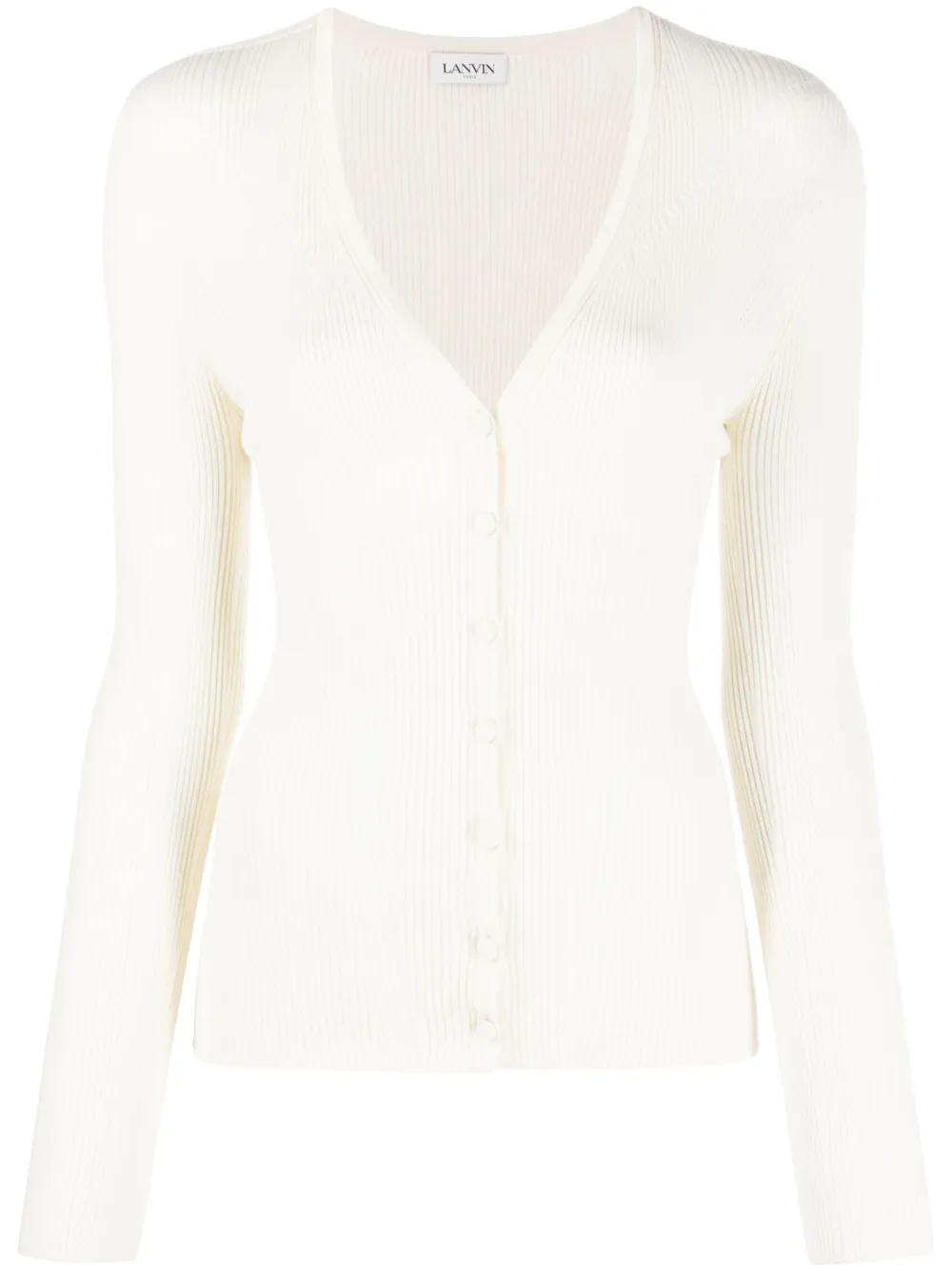 Кардиган в рубчик с V-образным вырезом Lanvin, белый
Кардиган в рубчик с V-образным вырезом Lanvin, белый