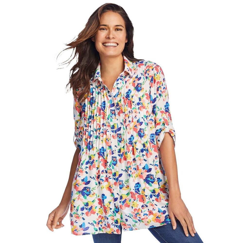 Женщина в женской блузке-тунике больших размеров с защипами Woman Within, цвет White Watercolor
Женщина в женской блузке-тунике больших размеров с защипами Woman Within, цвет White Watercolor