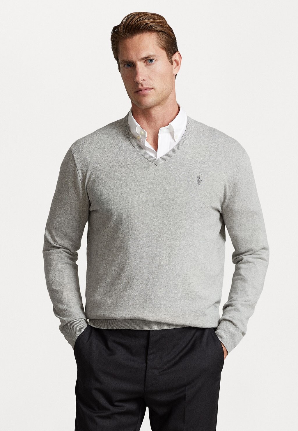 Свитер SLIM FIT V NECK Polo Ralph Lauren, светло-серый вереск 
Свитер SLIM FIT V NECK Polo Ralph Lauren, светло-серый вереск