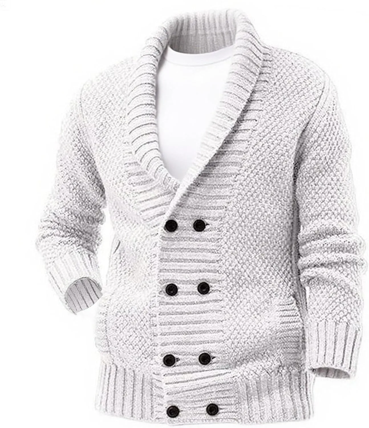 Мужской кардиган с шальным воротником, двойная застежка, кабельная вязка, с карманом
Мужской кардиган с шальным воротником, двойная застежка, кабельная вязка, с карманом