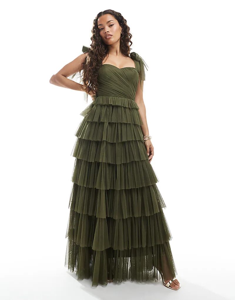 Платье макси из тюля с бантом на плечах для миниатюрной подружки невесты, кружевом и бисером, насыщенного оливкового цвета
Платье макси из тюля с бантом на плечах для миниатюрной подружки невесты, кружевом и бисером, насыщенного оливкового цвета