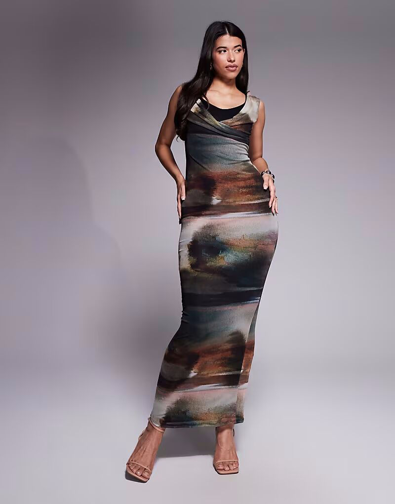 Платье макси из сетки с бюстгальтером и размытым принтом Asos Design
Платье макси из сетки с бюстгальтером и размытым принтом Asos Design