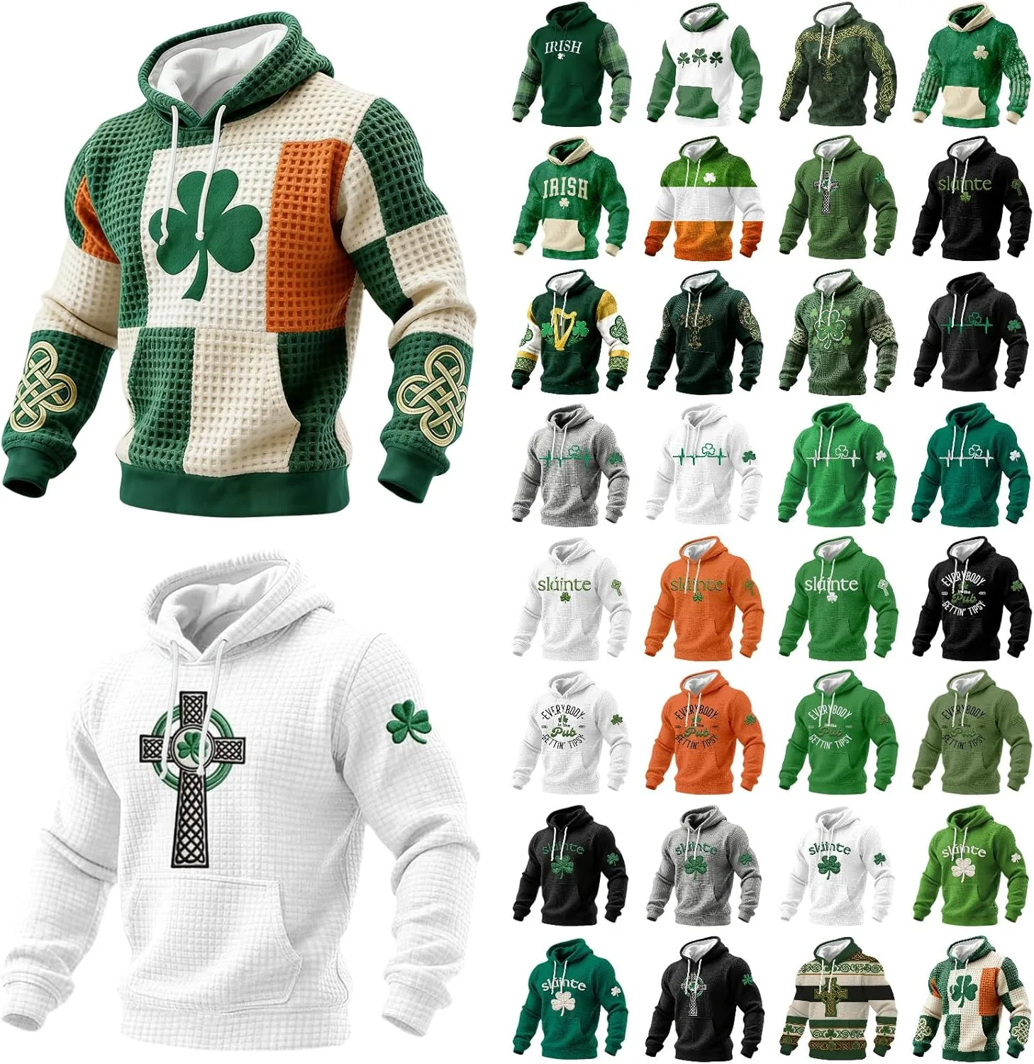 Футболка с капюшоном St Patricks Day для мужчин с принтом клевера
Футболка с капюшоном St Patricks Day для мужчин с принтом клевера