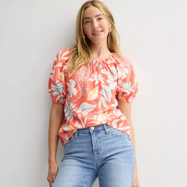 Женская крестьянская блузка из шелковистой ткани Sonoma Goods For Life, цвет coral gold print 
Женская крестьянская блузка из шелковистой ткани Sonoma Goods For Life, цвет coral gold print