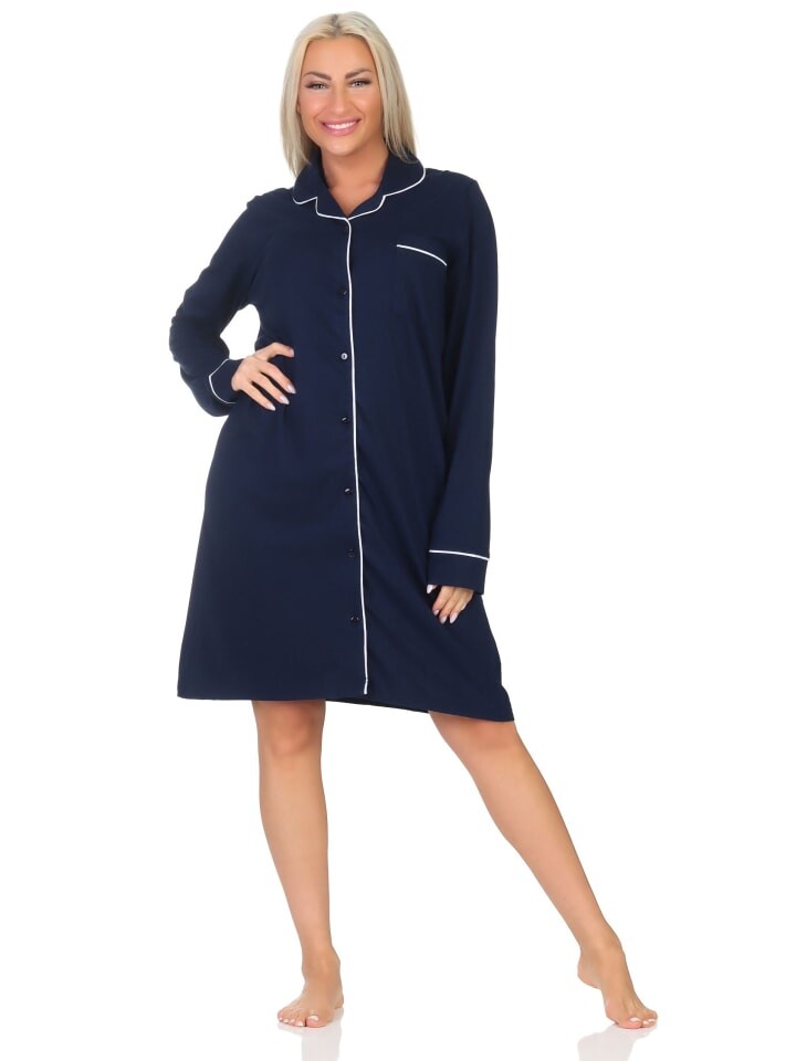 Ночная рубашка NORMANN Langarm durchknöpfbar Punkte Optik, синий 
Ночная рубашка NORMANN Langarm durchknöpfbar Punkte Optik, синий