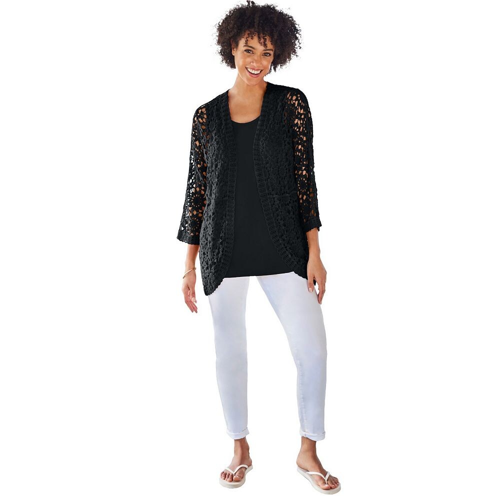 Женщина в женском кардигане-пуантелле с изогнутым подолом больших размеров Woman Within, черный
Женщина в женском кардигане-пуантелле с изогнутым подолом больших размеров Woman Within, черный