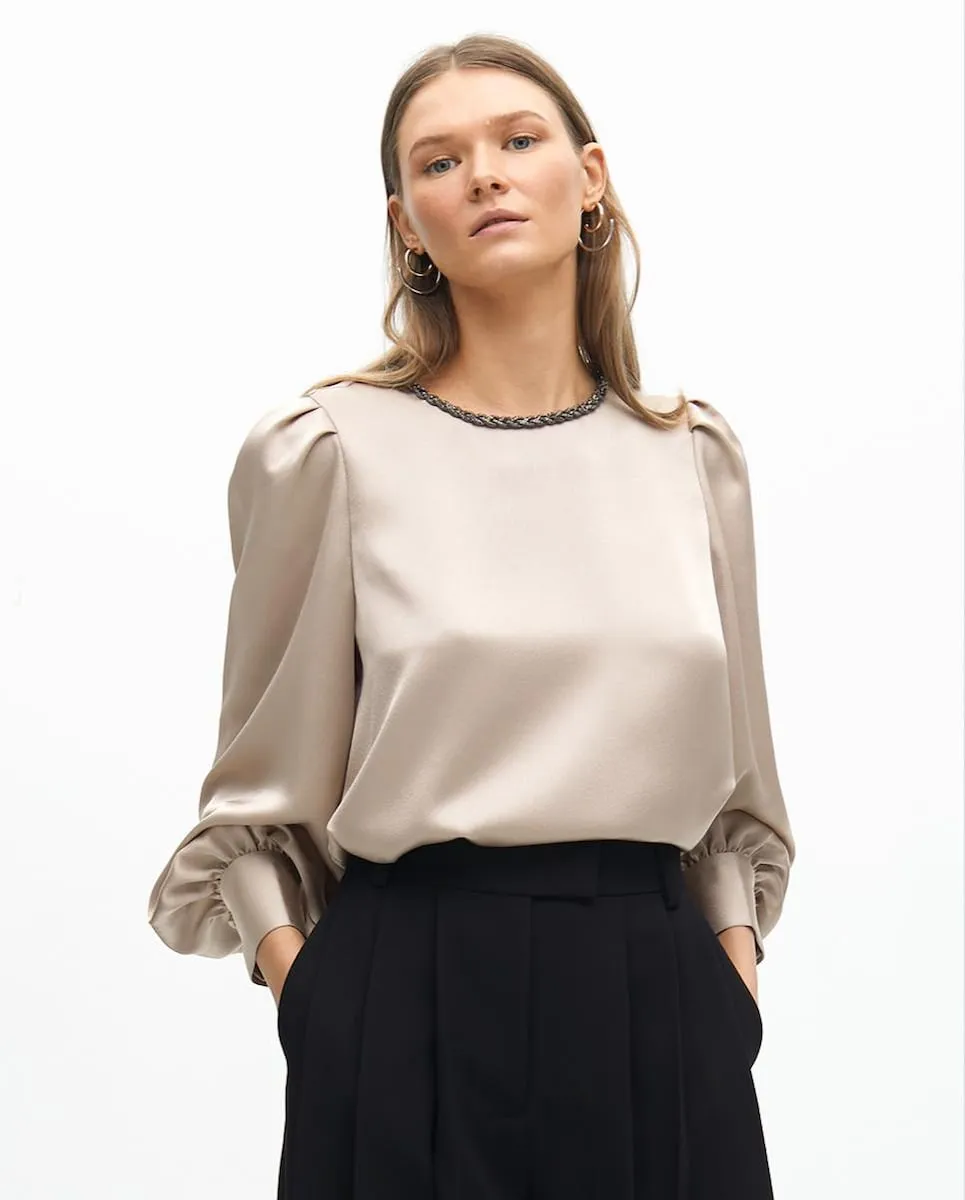 Женская атласная блузка с пышными рукавами Lola Casademunt, бежевый
Женская атласная блузка с пышными рукавами Lola Casademunt, бежевый