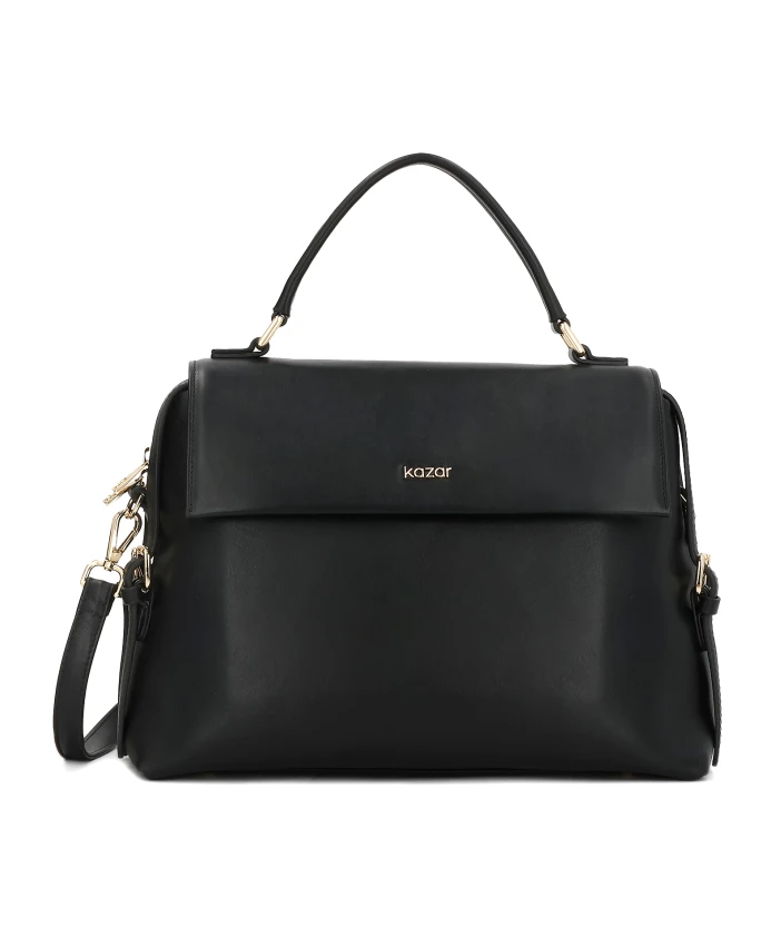 Трапециевидная черная сумка с клапаном и ручкой Kazar, черный
Трапециевидная черная сумка с клапаном и ручкой Kazar, черный