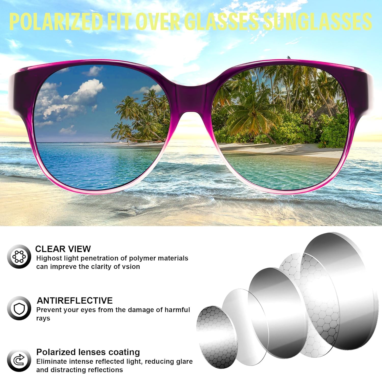 Солнцезащитные поляризованные очки FEISEDY Fit Over Glasses с защитой от УФ-излучения UV400 для вождения и активного отдыха на открытом воздухе B0328, Gradual Purple Frame & Grey Lens
Солнцезащитные поляризованные очки FEISEDY Fit Over Glasses с защитой от УФ-излучения UV400 для вождения и активного отдыха на открытом воздухе B0328, Gradual Purple Frame & Grey Lens