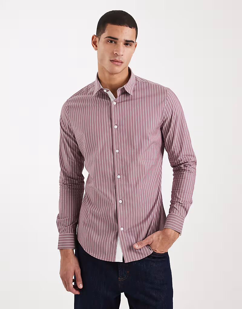 Рубашка в тонкую полоску с контрастными манжетами красного цвета Asos Design
Рубашка в тонкую полоску с контрастными манжетами красного цвета Asos Design