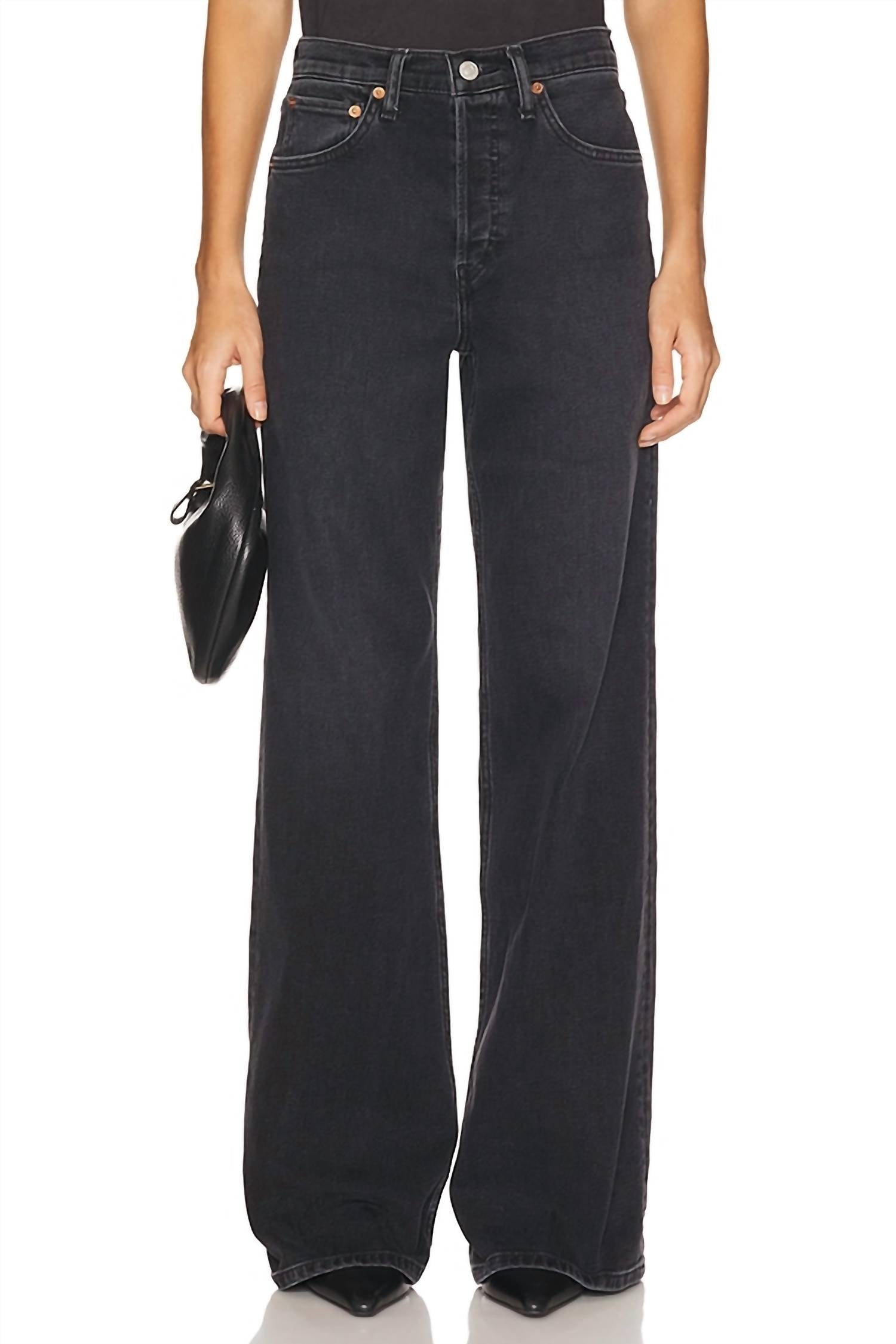 Джинсы с высокой посадкой и широкими штанинами в цвете washed noir REDONE, Washed Noir
Джинсы с высокой посадкой и широкими штанинами в цвете washed noir REDONE, Washed Noir