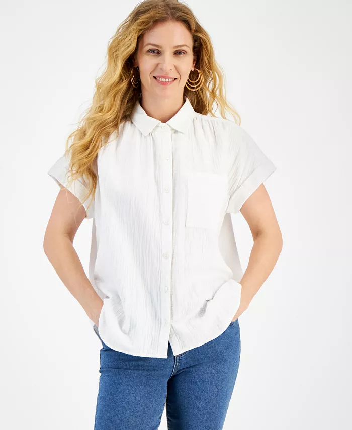 Женская хлопковая рубашка с коротким рукавом на пуговицах Style & Co, белый
Женская хлопковая рубашка с коротким рукавом на пуговицах Style & Co, белый