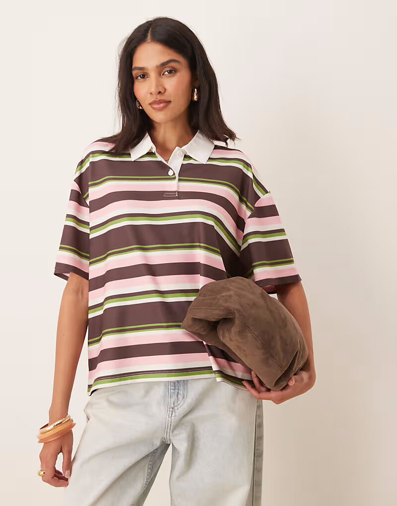 Футболка с коротким рукавом и воротником-регби ASOS DESIGN в зеленую и розовую полоску
Футболка с коротким рукавом и воротником-регби ASOS DESIGN в зеленую и розовую полоску