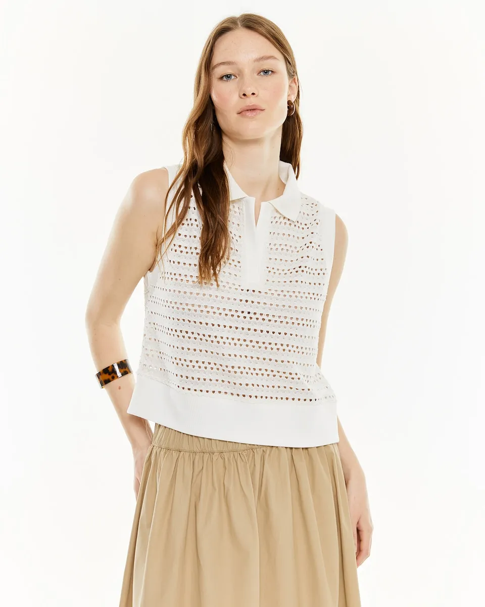 Женская поло с ажурной вязкой и воротником System Action, белый
Женская поло с ажурной вязкой и воротником System Action, белый