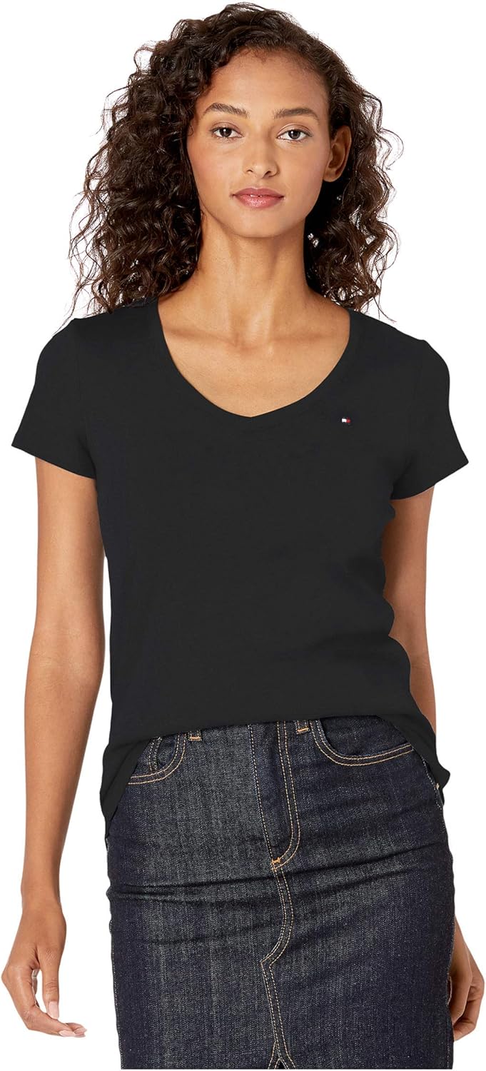 Женские топы с коротким рукавом Tommy Hilfiger - хлопковые рубашки для женщин с V-образным вырезом и логотипом, Black
Женские топы с коротким рукавом Tommy Hilfiger - хлопковые рубашки для женщин с V-образным вырезом и логотипом, Black