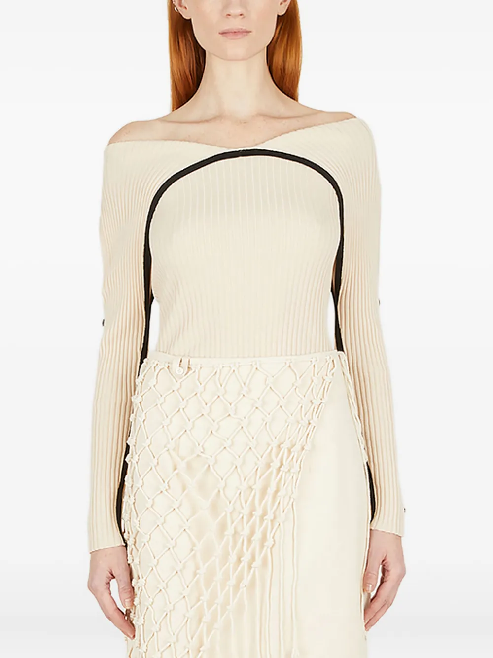 Ребристый топ с открытыми плечами Wynn Hamlyn, нейтральный 
Ребристый топ с открытыми плечами Wynn Hamlyn, нейтральный