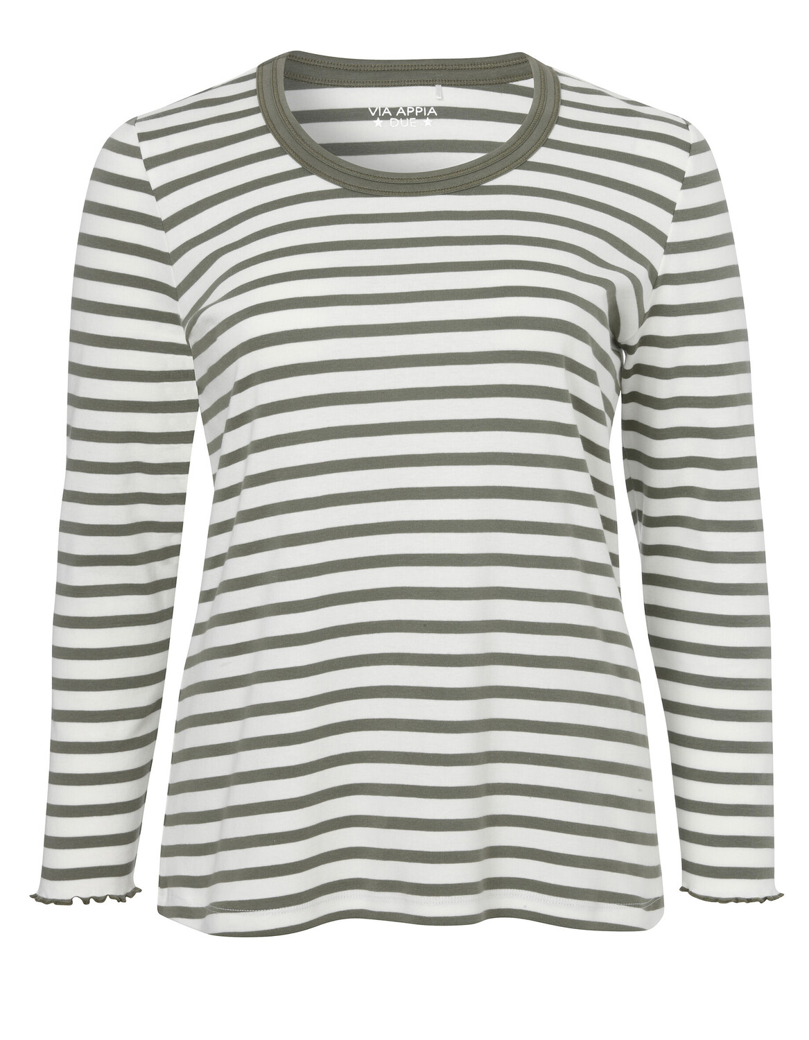 Толстовка VIA APPIA DUE Pullover Zeitloses Langarmshirt mit gestreiftem Allover Muster, цвет khaki/ecru 
Толстовка VIA APPIA DUE Pullover Zeitloses Langarmshirt mit gestreiftem Allover Muster, цвет khaki/ecru