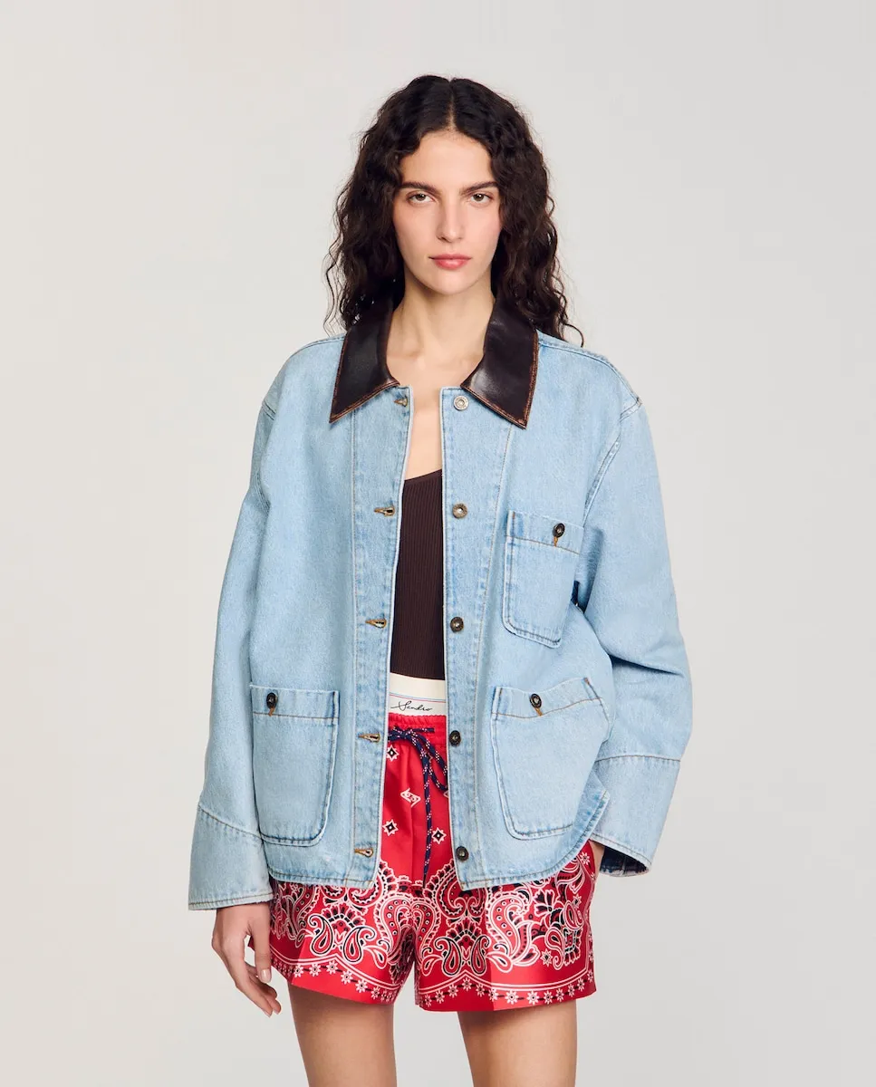 Женская джинсовая куртка с кожаным воротником Sandro, голубой
Женская джинсовая куртка с кожаным воротником Sandro, голубой