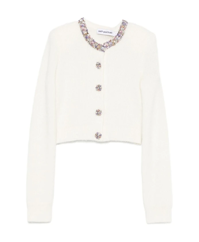 Бежевый свитер, украшенный драгоценными камнями Self Portrait, белый
Бежевый свитер, украшенный драгоценными камнями Self Portrait, белый