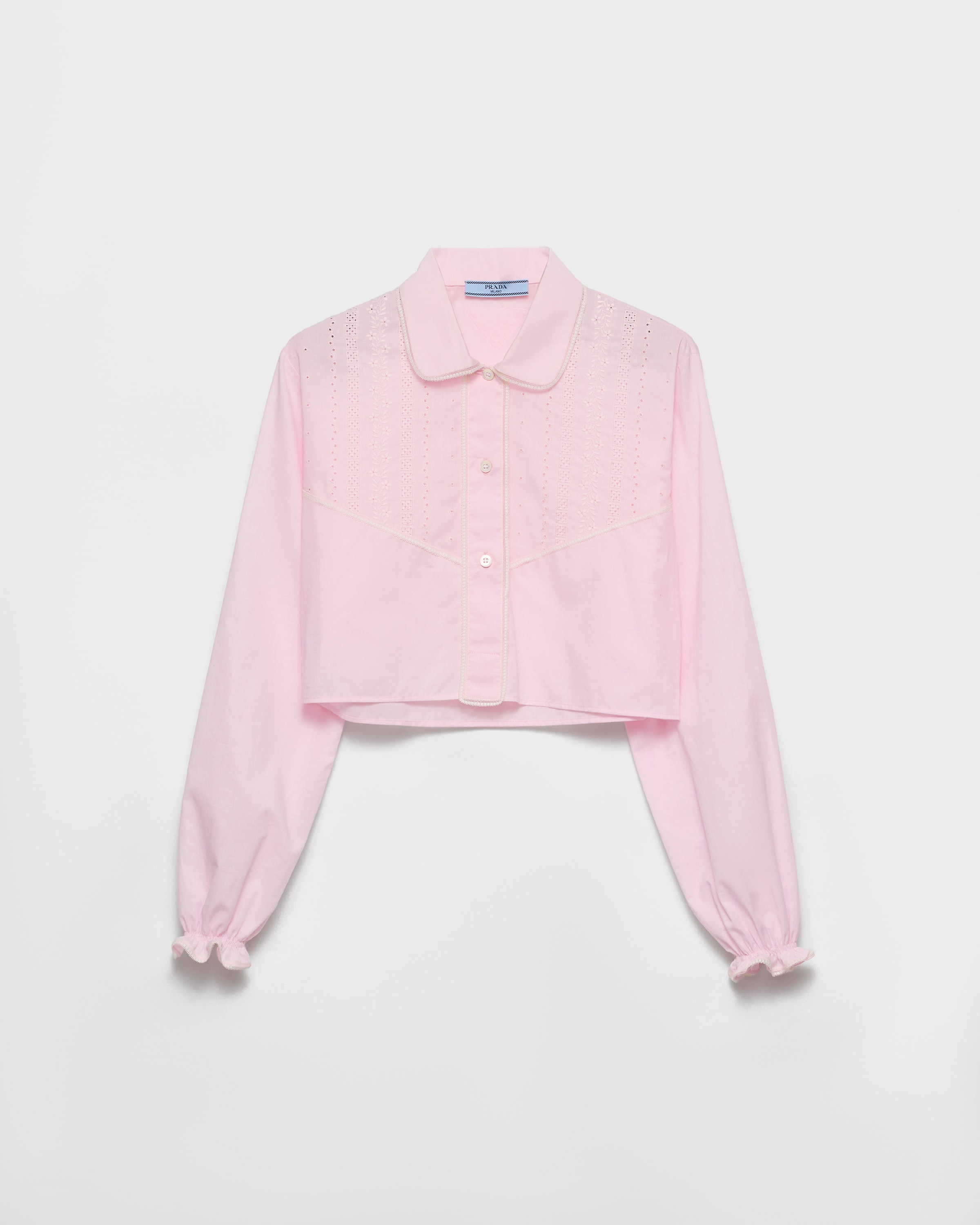 Вышитая укороченная рубашка из батиста Prada, розовый
Вышитая укороченная рубашка из батиста Prada, розовый