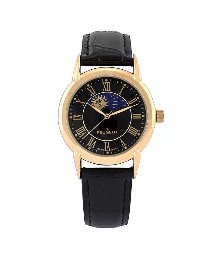 Мужские часы Vintage с черным циферблатом 40 мм, индикатором фаз луны и солнца, на черном кожаном ремешке Peugeot
Мужские часы Vintage с черным циферблатом 40 мм, индикатором фаз луны и солнца, на черном кожаном ремешке Peugeot