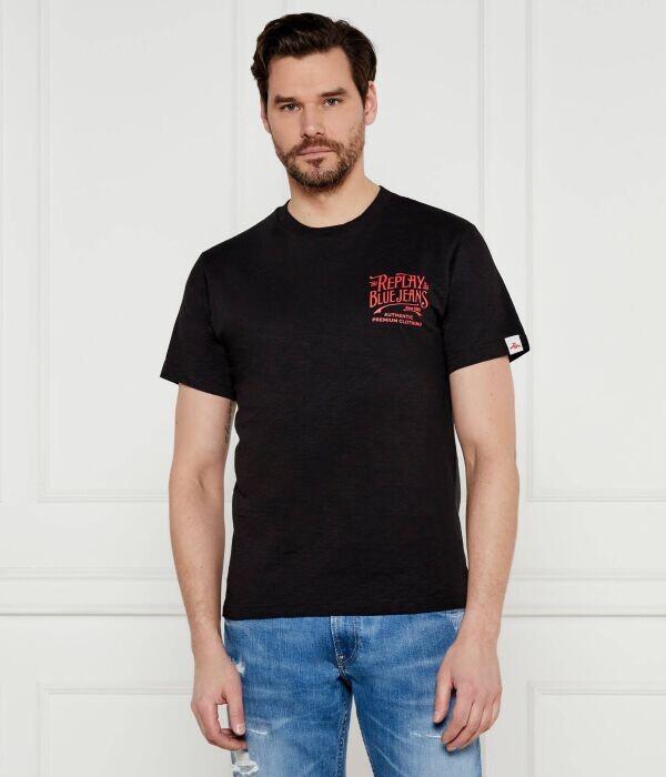 Футболка мужская Replay с надписью, черный 
Футболка мужская Replay с надписью, черный