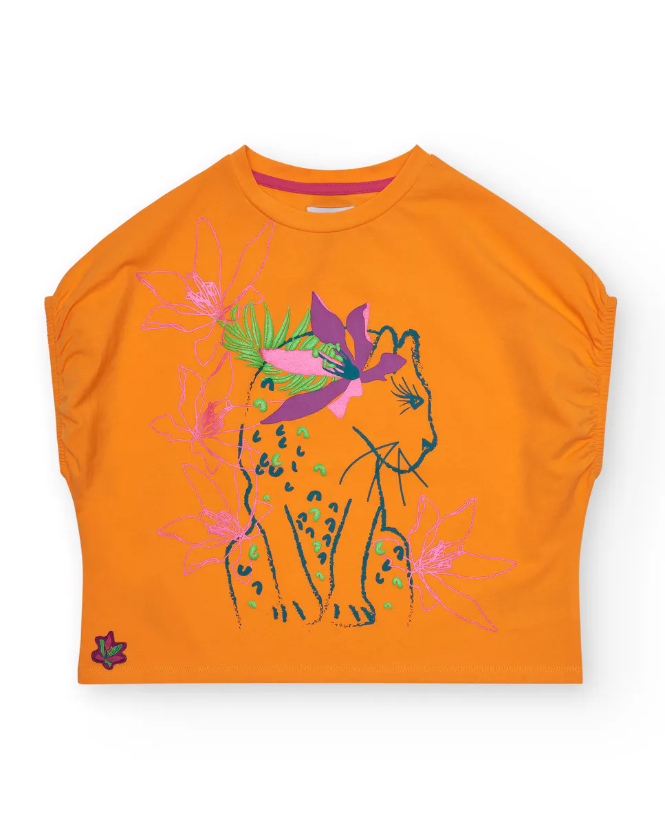 Футболка для девочки из хлопка с принтом спереди Tuc tuc, оранжевый
Футболка для девочки из хлопка с принтом спереди Tuc tuc, оранжевый