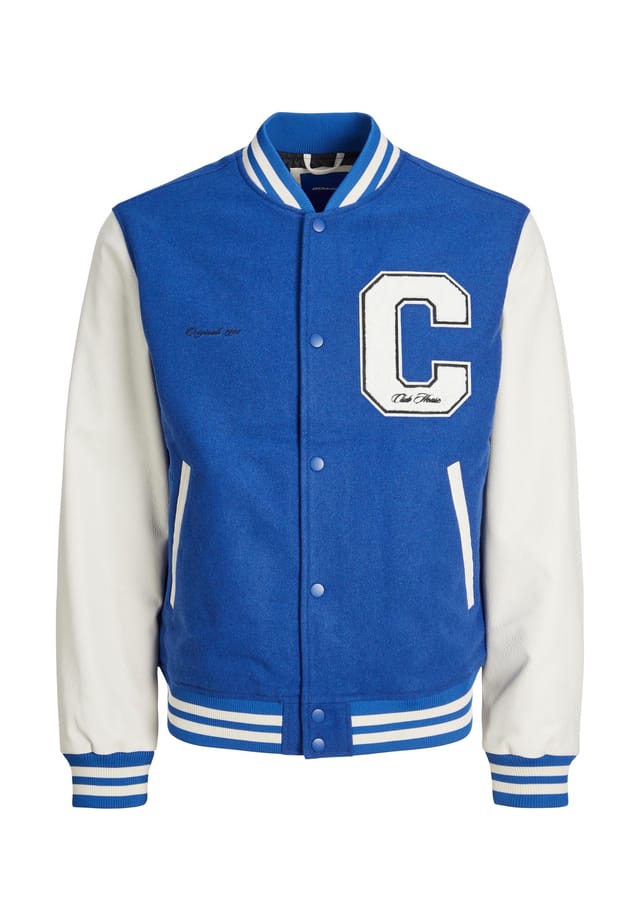 Куртка бейсбольная студенческая куртка с карманами на пуговицах и контрастными рукавами Jack & Jones, синий 
Куртка бейсбольная студенческая куртка с карманами на пуговицах и контрастными рукавами Jack & Jones, синий