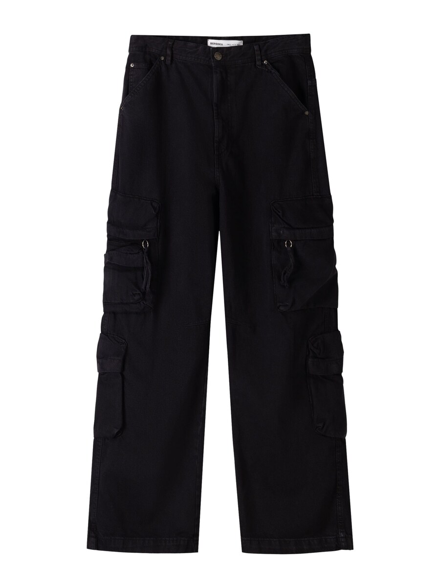 Брюки-карго свободного кроя Bershka, черный 
Брюки-карго свободного кроя Bershka, черный