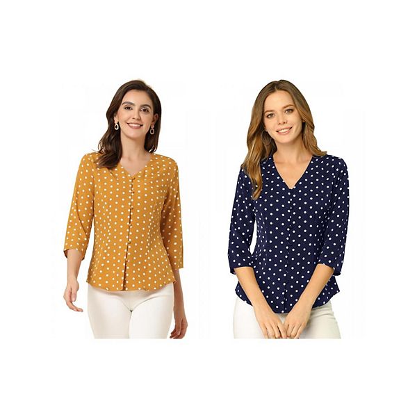 2 упаковки женской блузки с коротким рукавом и пуговицами спереди в горошек Inspire Chic, Dark Blue Yellow
2 упаковки женской блузки с коротким рукавом и пуговицами спереди в горошек Inspire Chic, Dark Blue Yellow