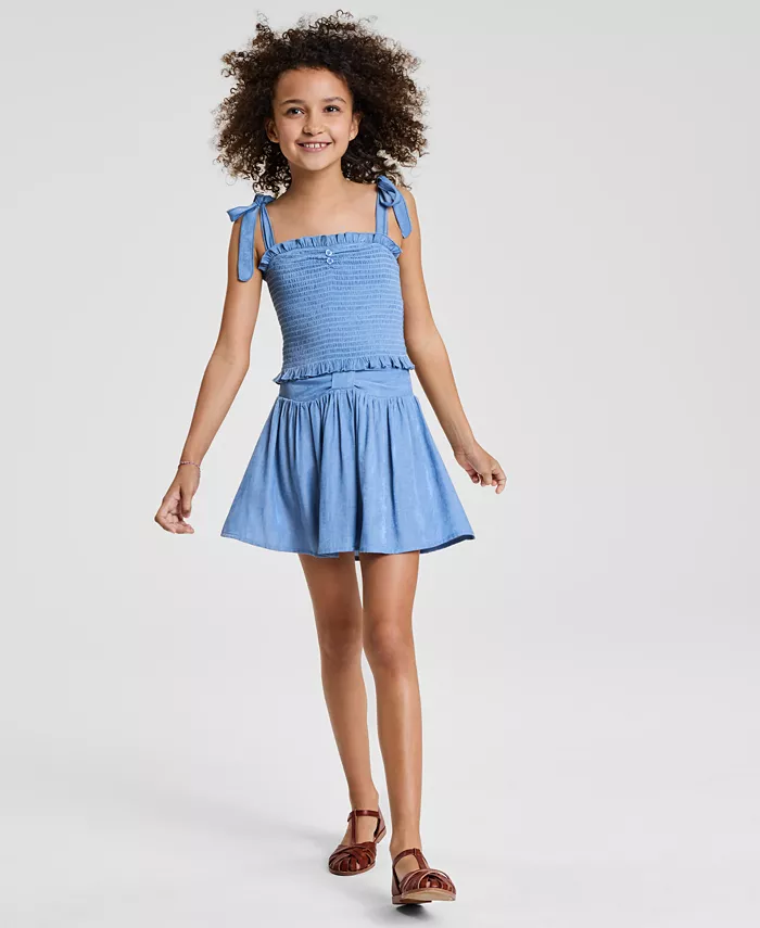 Комплект для девочек: блузка с завязками на плечах и плиссировкой + юбка с поясом-бантом With Jules, синий
Комплект для девочек: блузка с завязками на плечах и плиссировкой + юбка с поясом-бантом With Jules, синий