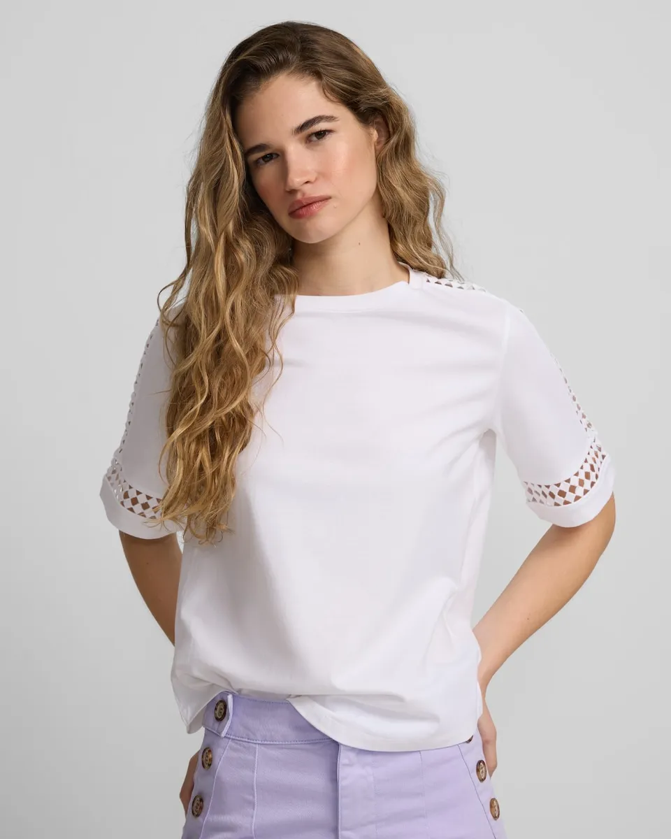 Женская футболка с короткими рукавами и плетеными деталями Silbon, белый
Женская футболка с короткими рукавами и плетеными деталями Silbon, белый