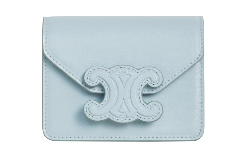 CELINE Triomphe Блестящая Кожаная Сумка Через Плечо, Поясная Сумка Держатель Для Карт Женская Ледяная Голубая