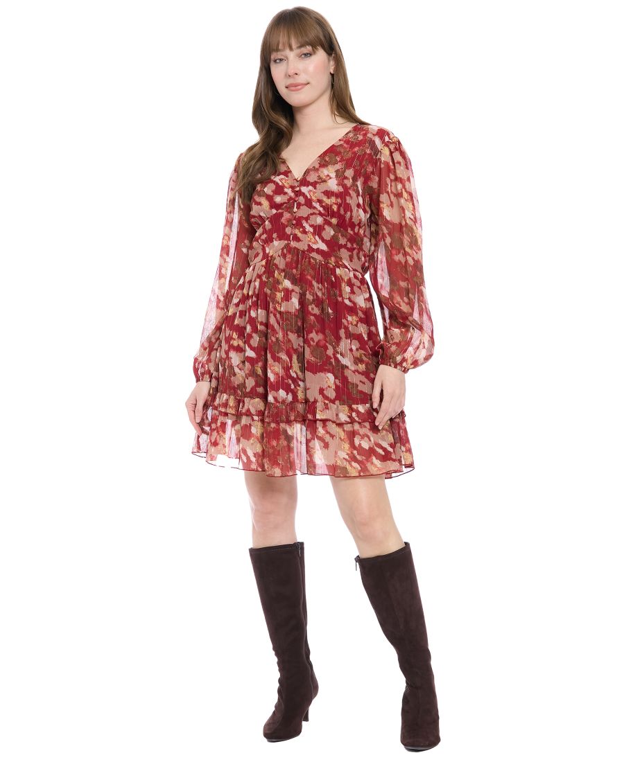 Женское платье с V-образным вырезом, принтом и оборками London Times, Red
Женское платье с V-образным вырезом, принтом и оборками London Times, Red