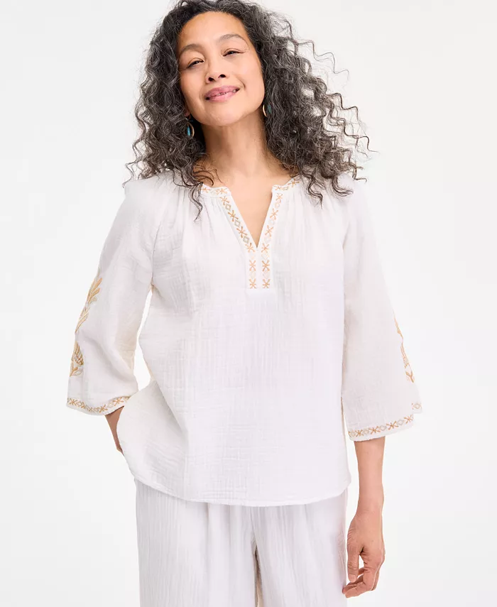 Женская вышитая хлопковая блузка Style & Co, коричневый/бежевый
Женская вышитая хлопковая блузка Style & Co, коричневый/бежевый