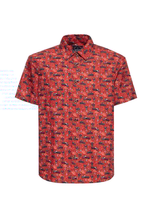 Рубашка с короткими рукавами и принтом по всей поверхности в байкерском стиле. King Kerosin, красный
Рубашка с короткими рукавами и принтом по всей поверхности в байкерском стиле. King Kerosin, красный