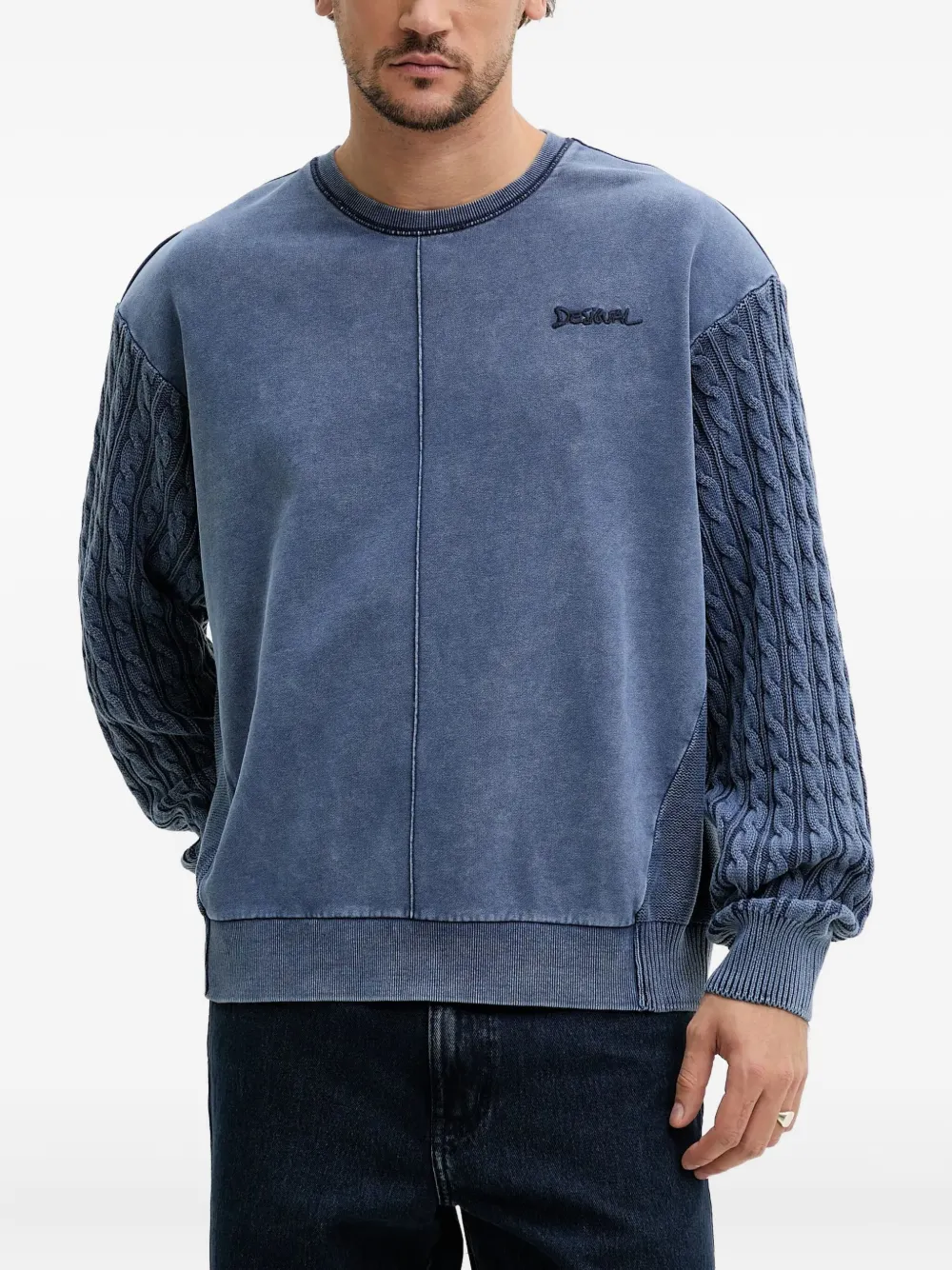 Свитер с панелями из вязаного трикотажа Desigual, синий 
Свитер с панелями из вязаного трикотажа Desigual, синий